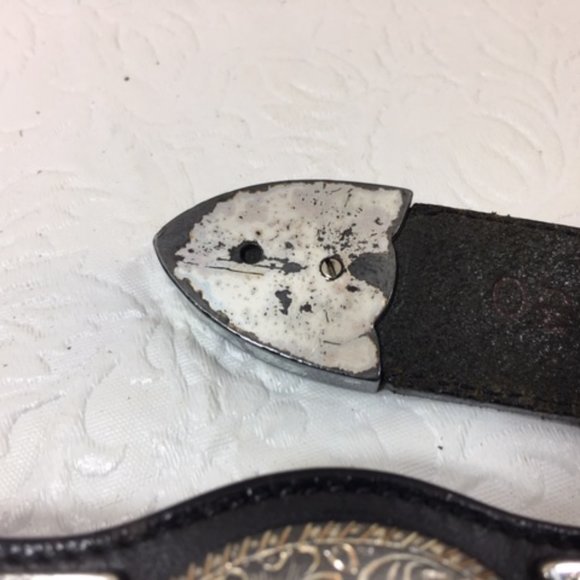 Vintage Nadim USA Silver Plated Medallions Western Black Rodeo Leather Belt main image 5